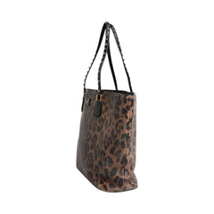 Luxour, Dolce & Gabbana Brown Black Calfskin Leopard Print Shoulder Tote Bag, 