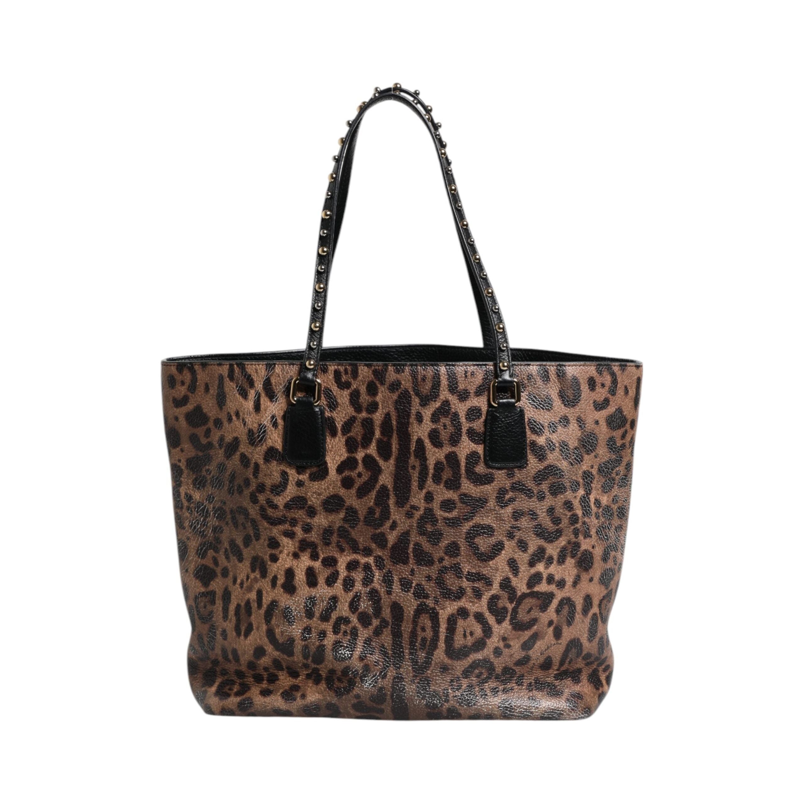 Luxour, Dolce & Gabbana Brown Black Calfskin Leopard Print Shoulder Tote Bag, 
