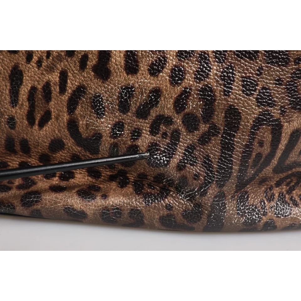 Luxour, Dolce & Gabbana Brown Black Calfskin Leopard Print Shoulder Tote Bag, 