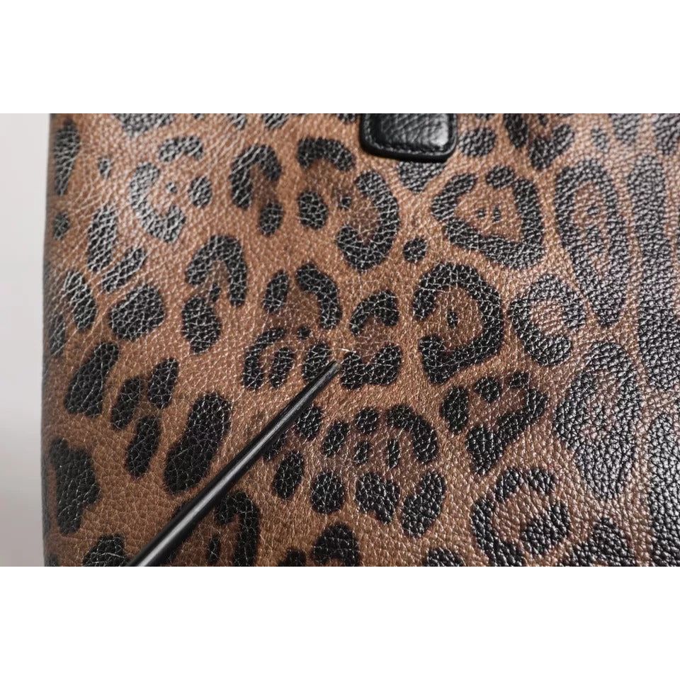 Luxour, Dolce & Gabbana Brown Black Calfskin Leopard Print Shoulder Tote Bag, 