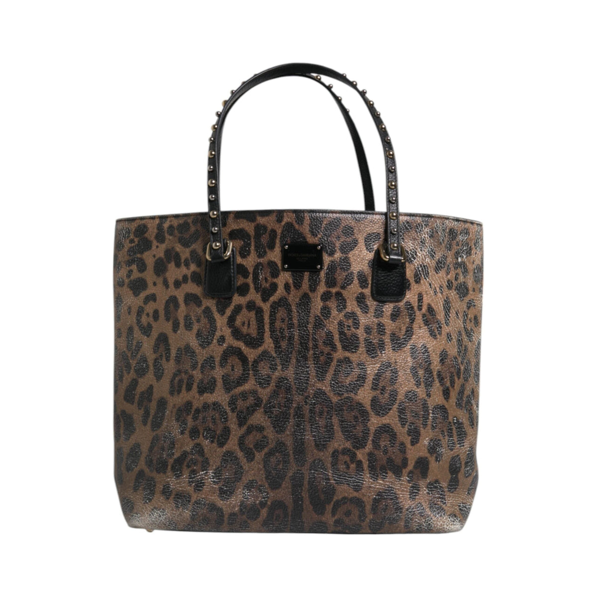 Luxour, Dolce & Gabbana Brown Black Calfskin Leopard Print Shoulder Tote Bag, 