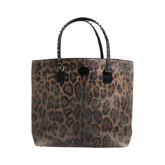Luxour, Dolce & Gabbana Brown Black Calfskin Leopard Print Shoulder Tote Bag, 