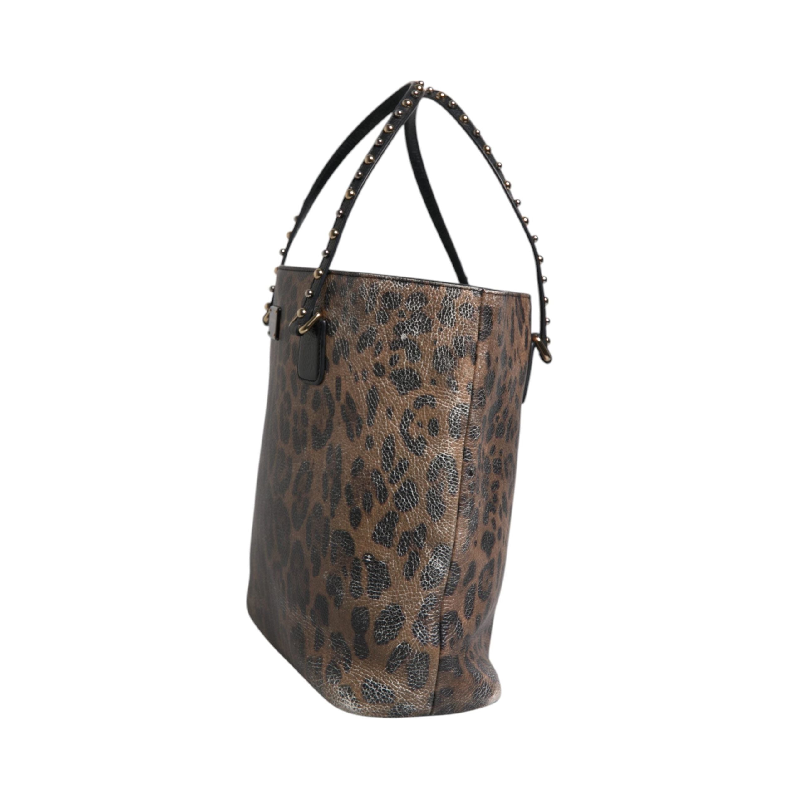 Luxour, Dolce & Gabbana Brown Black Calfskin Leopard Print Shoulder Tote Bag, 