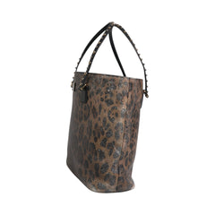 Luxour, Dolce & Gabbana Brown Black Calfskin Leopard Print Shoulder Tote Bag, 