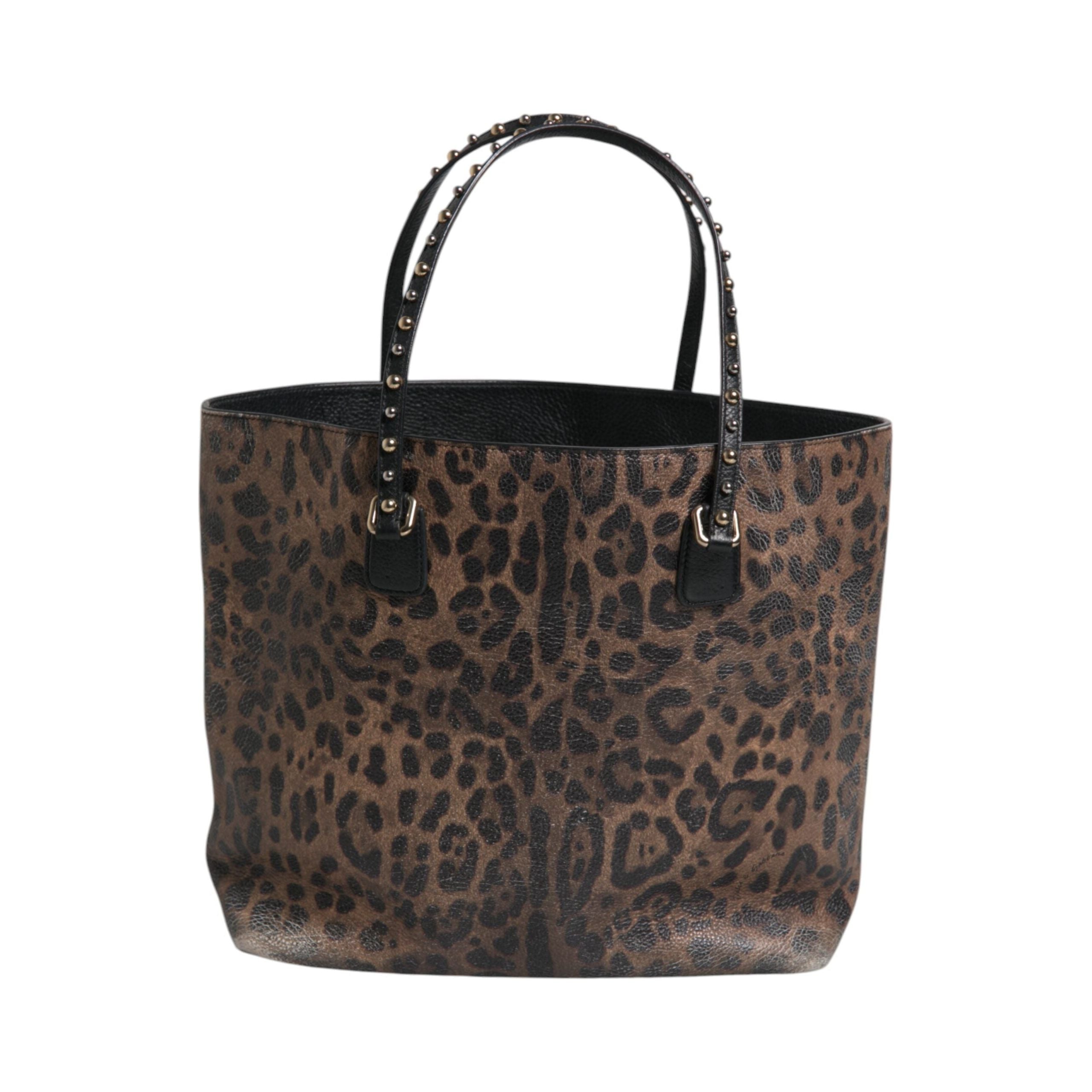 Luxour, Dolce & Gabbana Brown Black Calfskin Leopard Print Shoulder Tote Bag, 