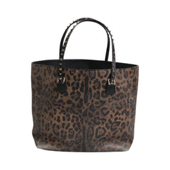 Luxour, Dolce & Gabbana Brown Black Calfskin Leopard Print Shoulder Tote Bag, 