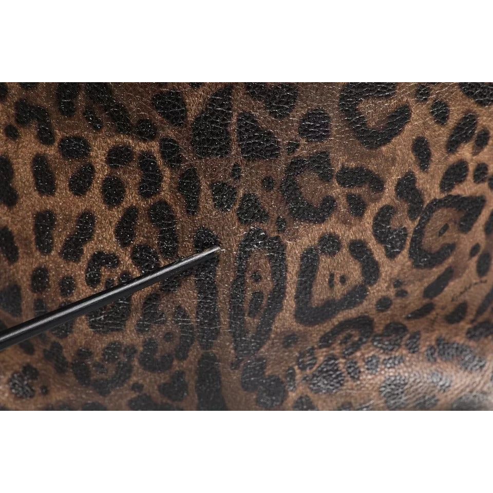 Luxour, Dolce & Gabbana Brown Black Calfskin Leopard Print Shoulder Tote Bag, 