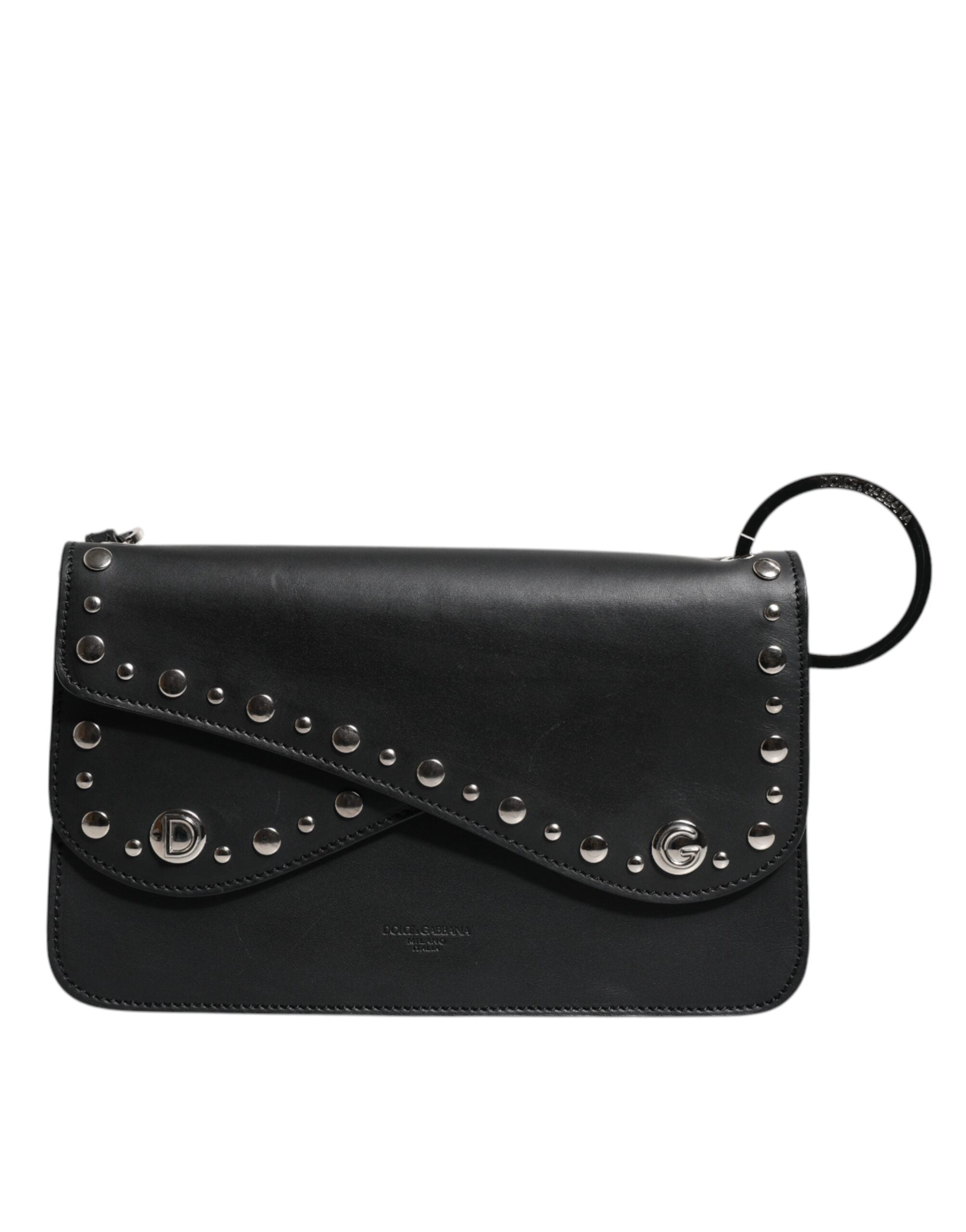 Luxour, Dolce & Gabbana Black Small Leather Studded Shoulder Crossbody Bag, 