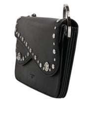 Luxour, Dolce & Gabbana Black Small Leather Studded Shoulder Crossbody Bag, 