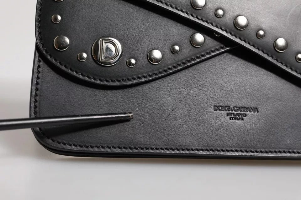 Luxour, Dolce & Gabbana Black Small Leather Studded Shoulder Crossbody Bag, 