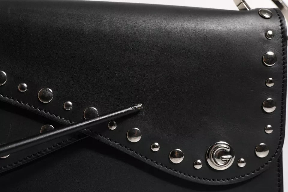 Luxour, Dolce & Gabbana Black Small Leather Studded Shoulder Crossbody Bag, 