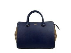 Luxour, Burberry Small Banwell Leather Tote Bag Purse Blue, 