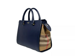 Luxour, Burberry Small Banwell Leather Tote Bag Purse Blue, 