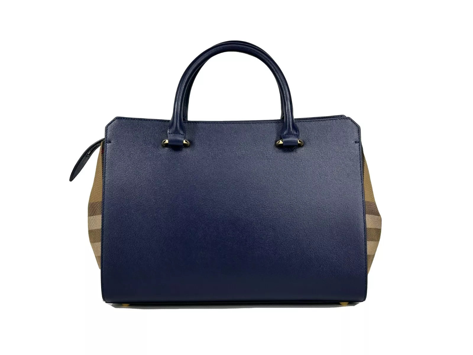 Luxour, Burberry Small Banwell Leather Tote Bag Purse Blue, 