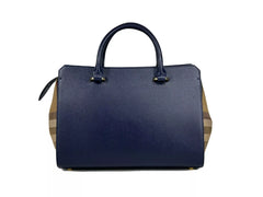 Luxour, Burberry Small Banwell Leather Tote Bag Purse Blue, 