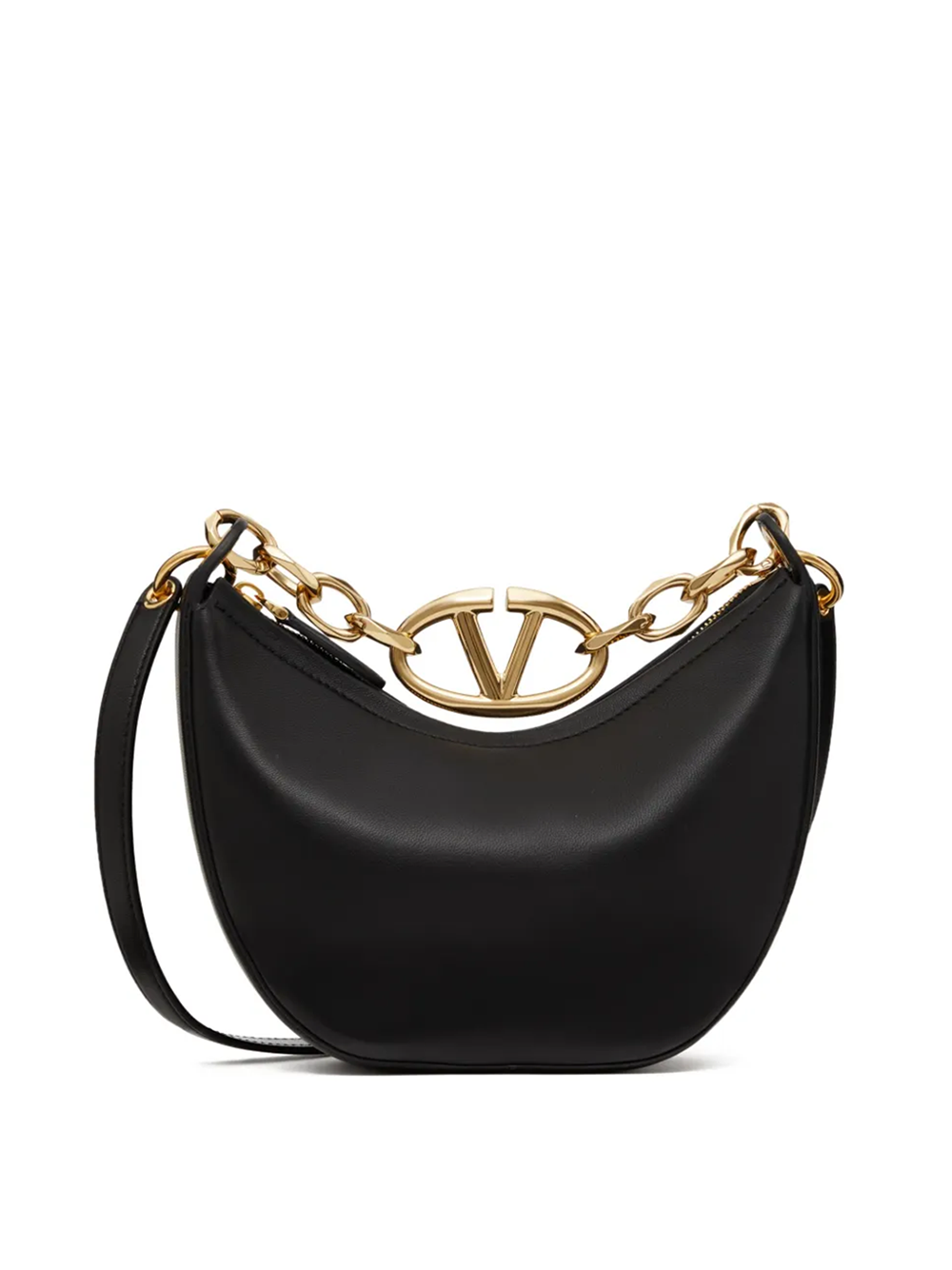 Luxour, Valentino Garavani Black Leather Mini Hobo Vlogo Shoulder Bag, 
