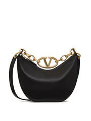 Luxour, Valentino Garavani Black Leather Mini Hobo Vlogo Shoulder Bag, 