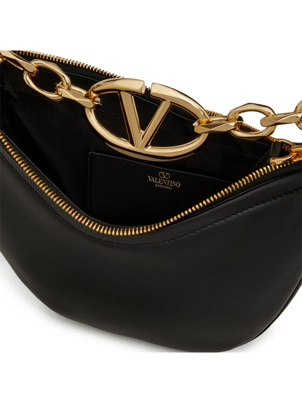 Luxour, Valentino Garavani Black Leather Mini Hobo Vlogo Shoulder Bag, 
