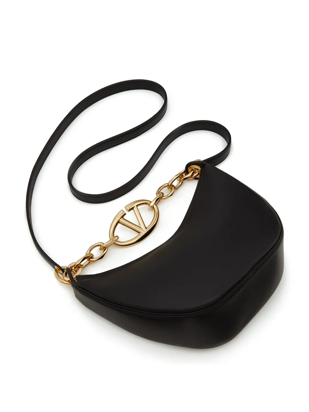 Luxour, Valentino Garavani Black Leather Mini Hobo Vlogo Shoulder Bag, 