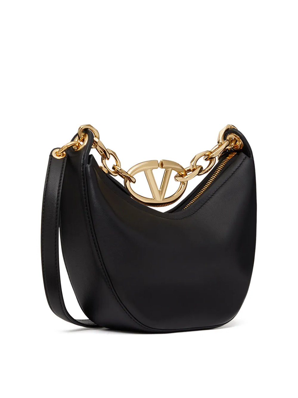 Luxour, Valentino Garavani Black Leather Mini Hobo Vlogo Shoulder Bag, 