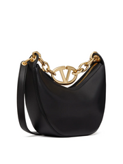 Luxour, Valentino Garavani Black Leather Mini Hobo Vlogo Shoulder Bag, 