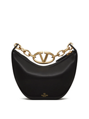 Luxour, Valentino Garavani Black Leather Mini Hobo Vlogo Shoulder Bag, 