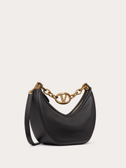 Luxour, Valentino Garavani Black Leather Small Hobo Vlogo Shoulder Bag, 