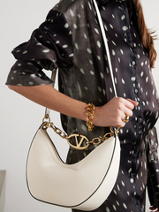 Luxour, Valentino Garavani Ivory Leather Small Hobo Vlogo Shoulder Bag, 
