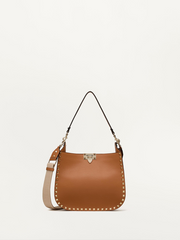 Luxour, Valentino Garavani Brown Grainy Calf Hobo Rockstudt Bag, 