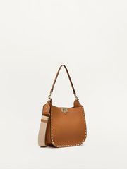 Luxour, Valentino Garavani Brown Grainy Calf Hobo Rockstudt Bag, 