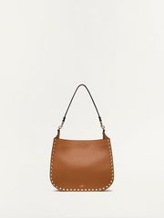 Luxour, Valentino Garavani Brown Grainy Calf Hobo Rockstudt Bag, 