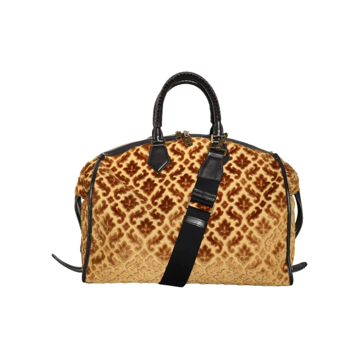 Luxour, Dolce & Gabbana Beige Velvet Top Handle Shoulder Duffle Women Bag, 