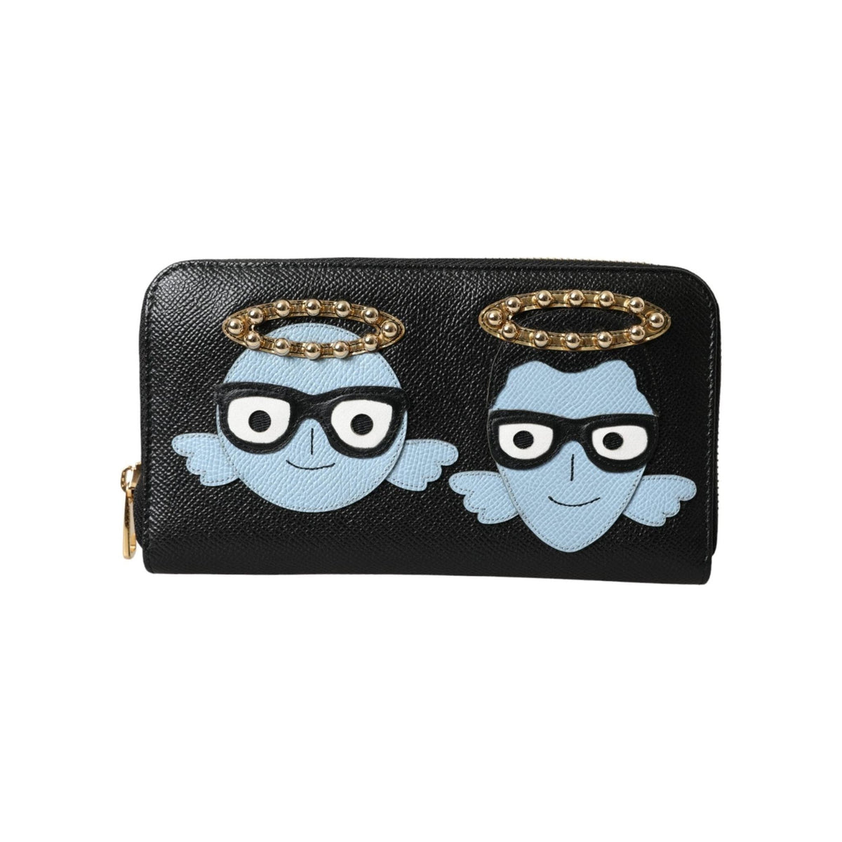 Luxour, Dolce & Gabbana Black Blue Leather #DGFAMILY Zipper Continental Men Wallet, 