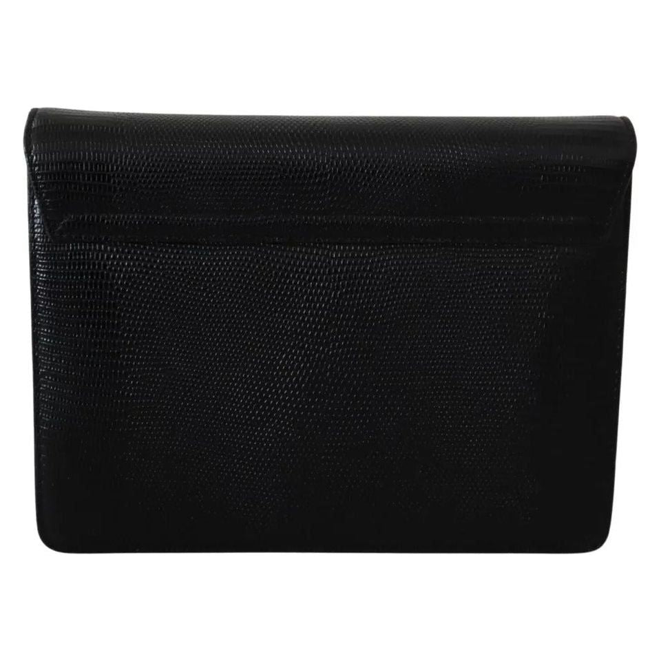 Luxour, Dolce & Gabbana Black Leather Gold Metal Mini Women Purse Bag Lucia Wallet, 