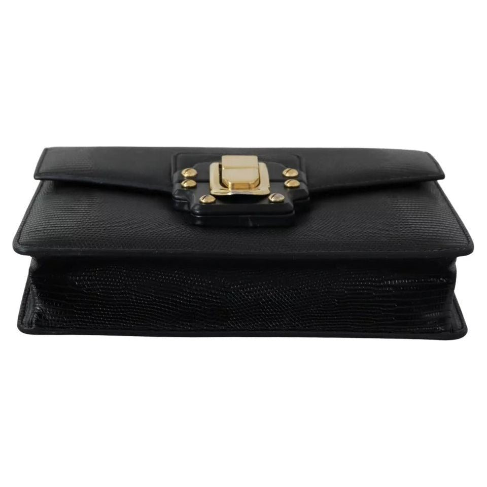 Luxour, Dolce & Gabbana Black Leather Gold Metal Mini Women Purse Bag Lucia Wallet, 