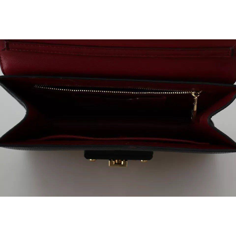 Luxour, Dolce & Gabbana Black Leather Gold Metal Mini Women Purse Bag Lucia Wallet, 