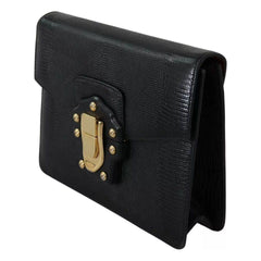 Luxour, Dolce & Gabbana Black Leather Gold Metal Mini Women Purse Bag Lucia Wallet, 