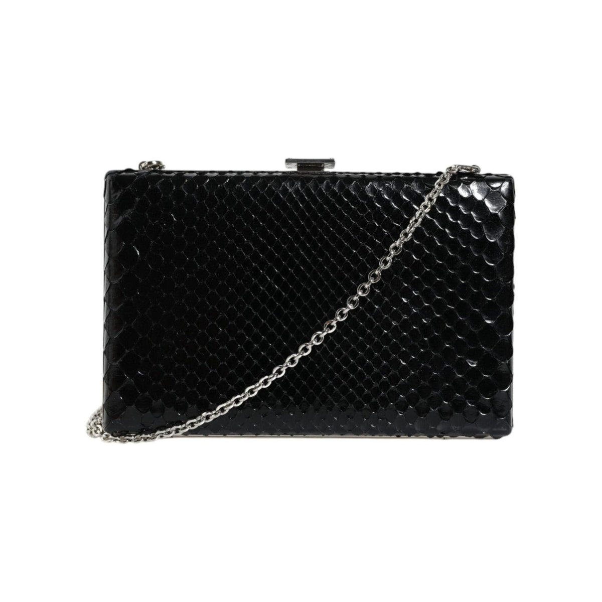 Luxour, Dolce & Gabbana Black Leather Silver Frame Clutch Mini Crossbody Bag, 