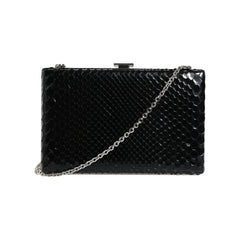 Luxour, Dolce & Gabbana Black Leather Silver Frame Clutch Mini Crossbody Bag, 