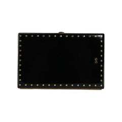 Luxour, Dolce & Gabbana Black Leather Studs Gold Frame Clutch Evening Purse Bag, 