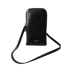 Luxour, Dolce & Gabbana Black Leather Zip Around Logo Print Lanyard Strap Wallet, 