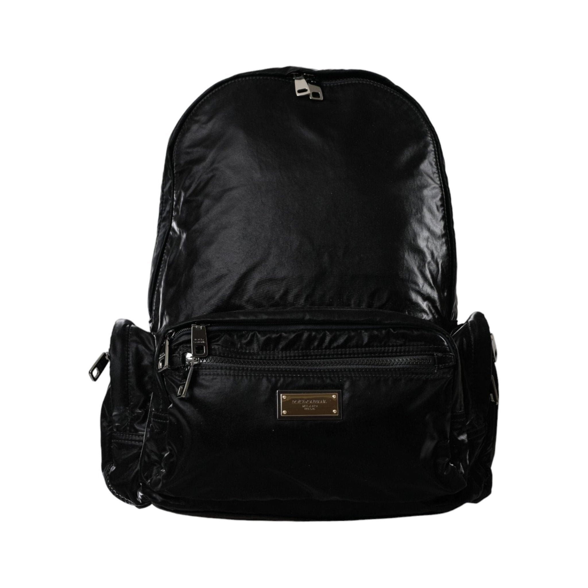 Luxour, Dolce & Gabbana Black Patent Leather Logo Plaque Backpack Bag, 