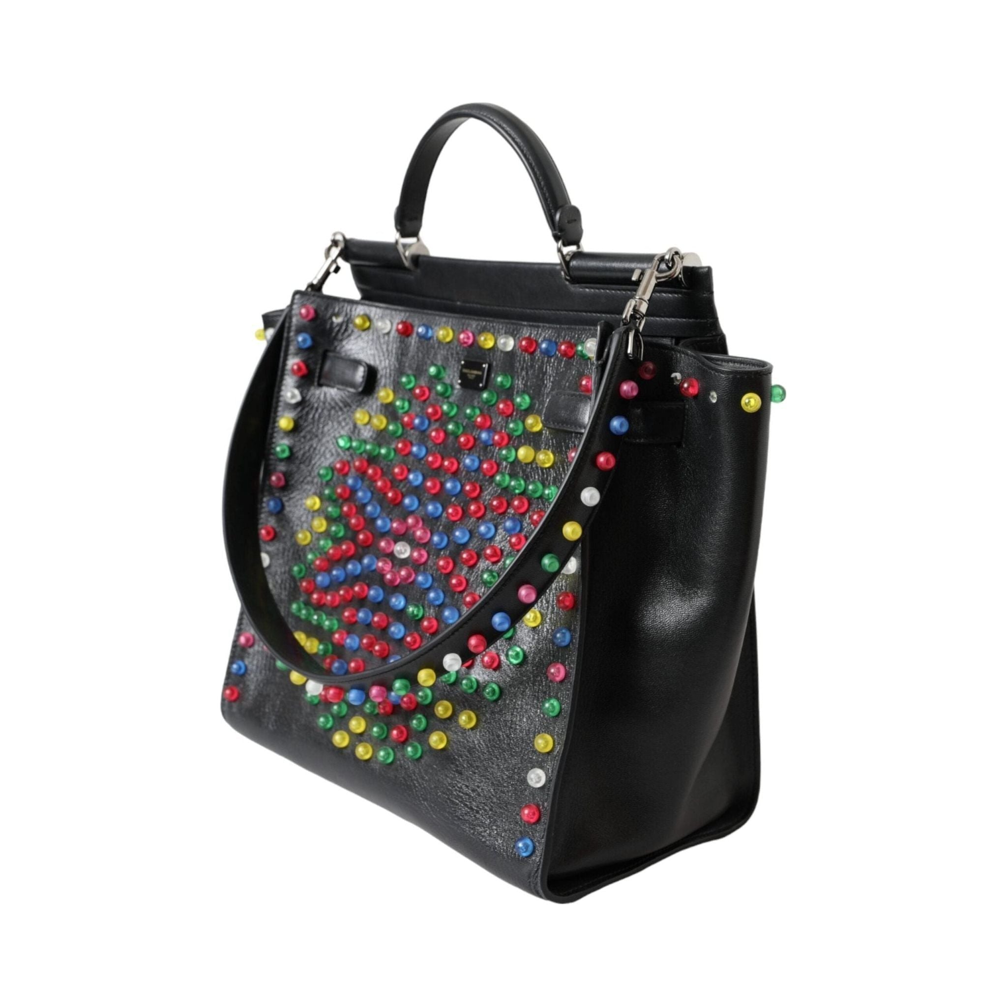 Luxour, Dolce & Gabbana Black SICILY Leather LED Top Handle Shoulder Bag, 