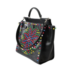 Luxour, Dolce & Gabbana Black SICILY Leather LED Top Handle Shoulder Bag, 