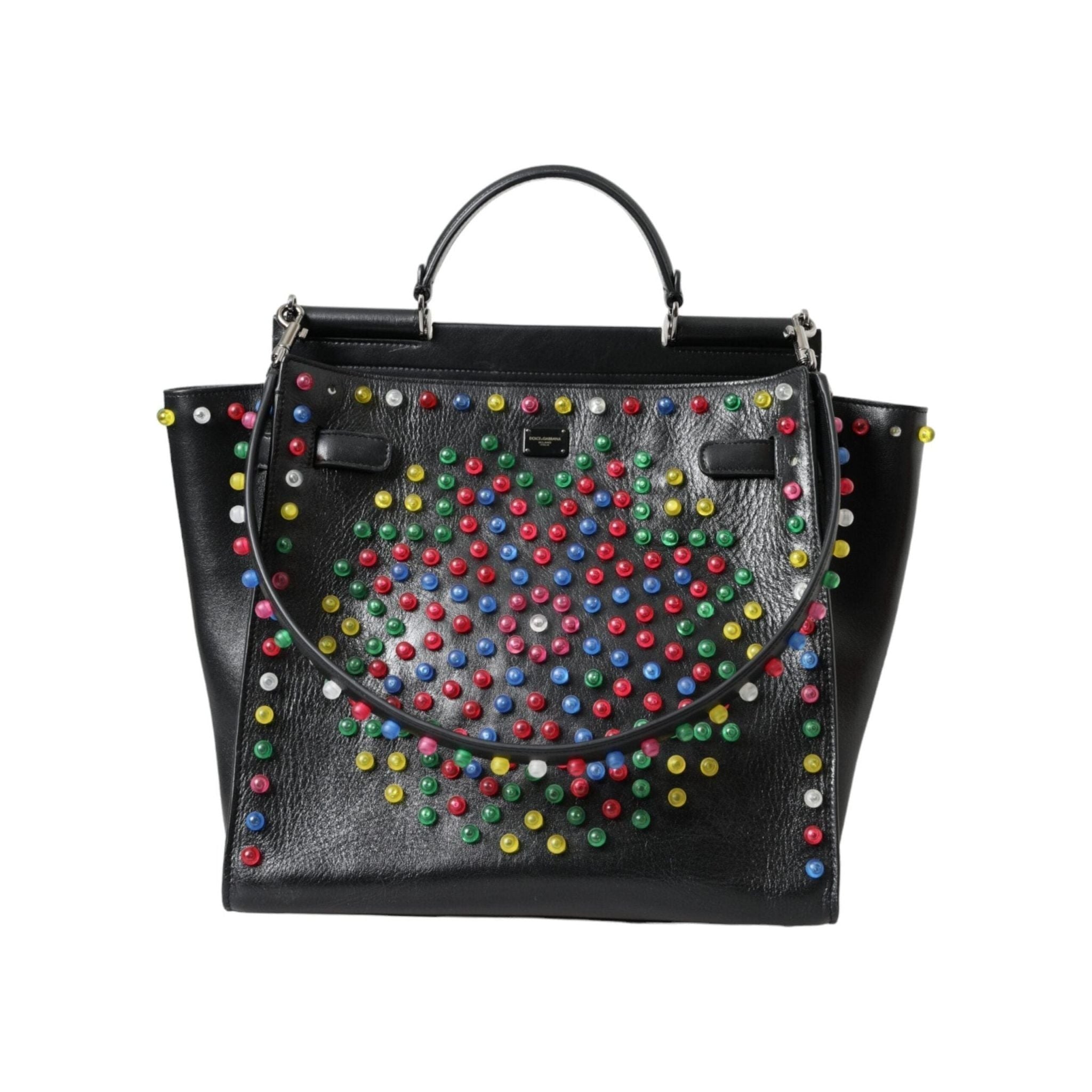 Luxour, Dolce & Gabbana Black SICILY Leather LED Top Handle Shoulder Bag, 