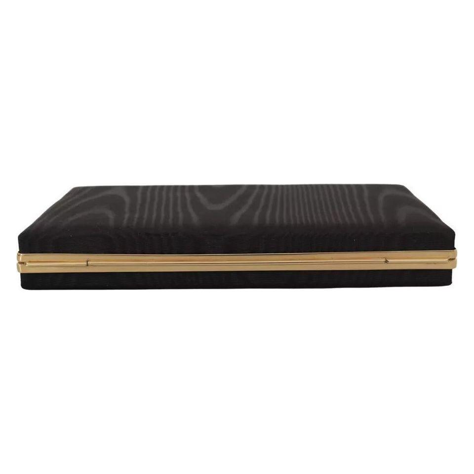 Luxour, Dolce & Gabbana Black Silk Gold Frame Clutch Evening Party Purse Bag, 