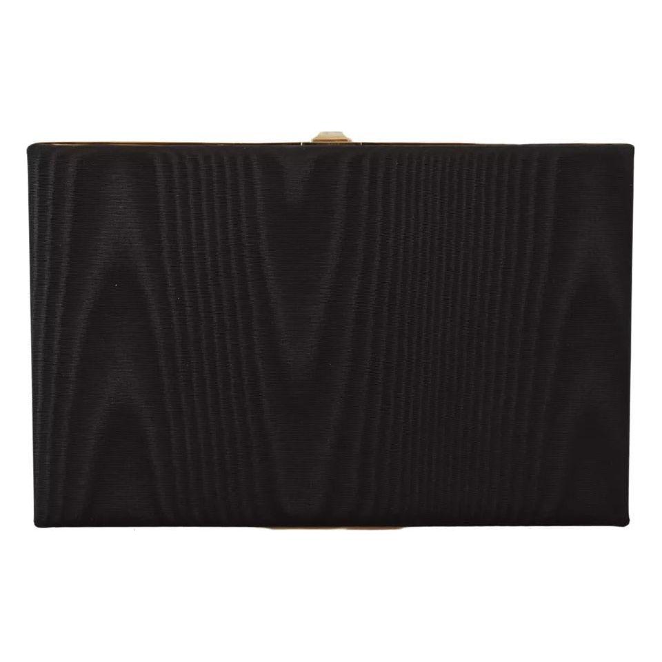Luxour, Dolce & Gabbana Black Silk Gold Frame Clutch Evening Party Purse Bag, 