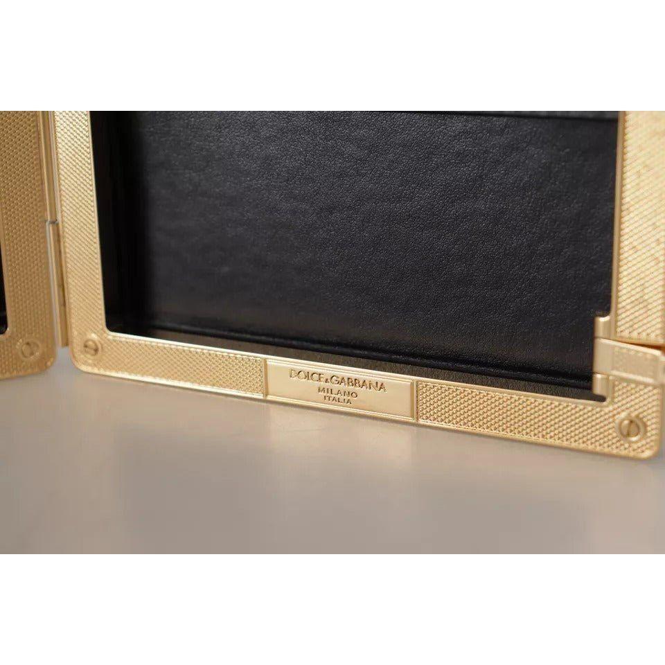 Luxour, Dolce & Gabbana Black Silk Gold Frame Clutch Evening Party Purse Bag, 