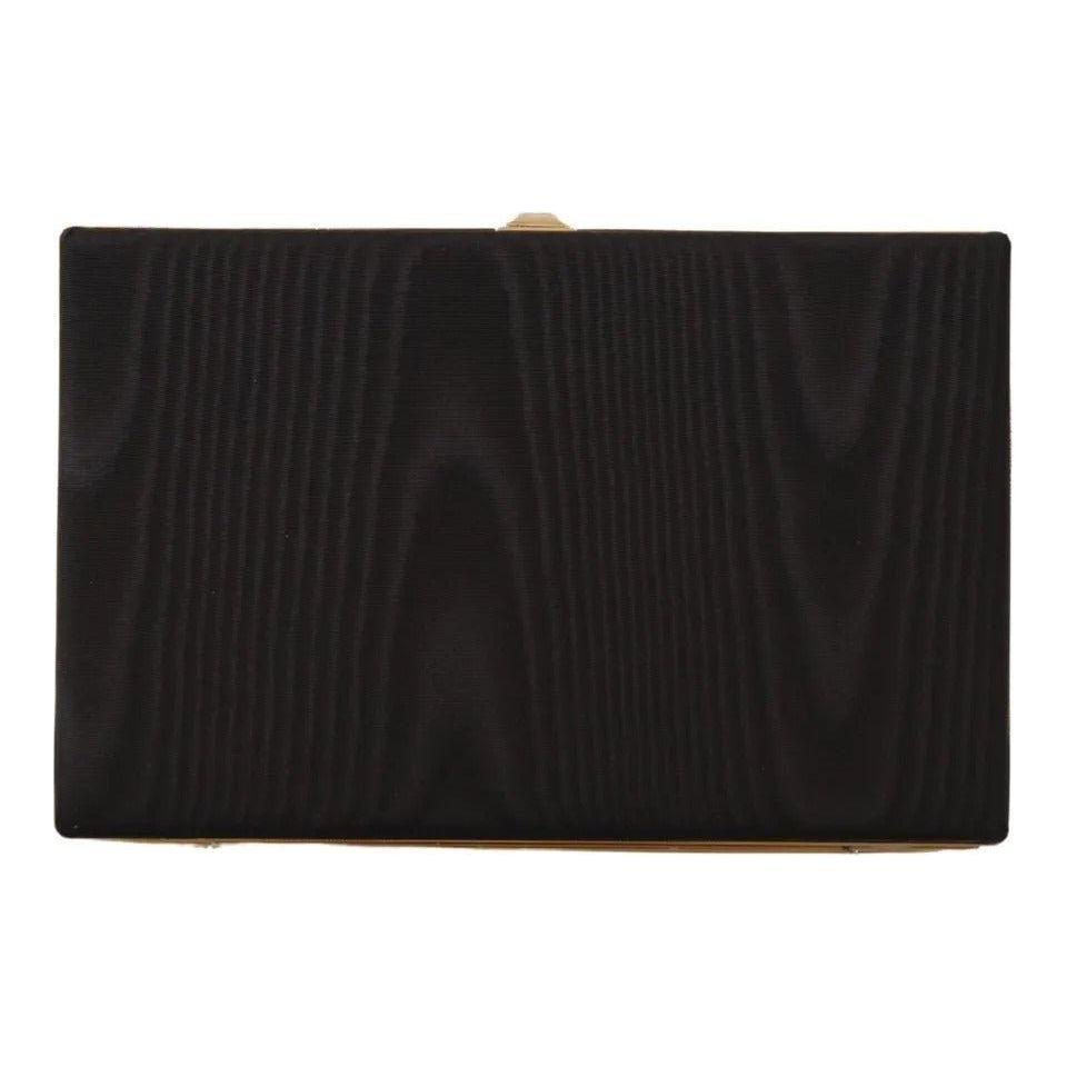 Luxour, Dolce & Gabbana Black Silk Gold Frame Clutch Evening Party Purse Bag, 
