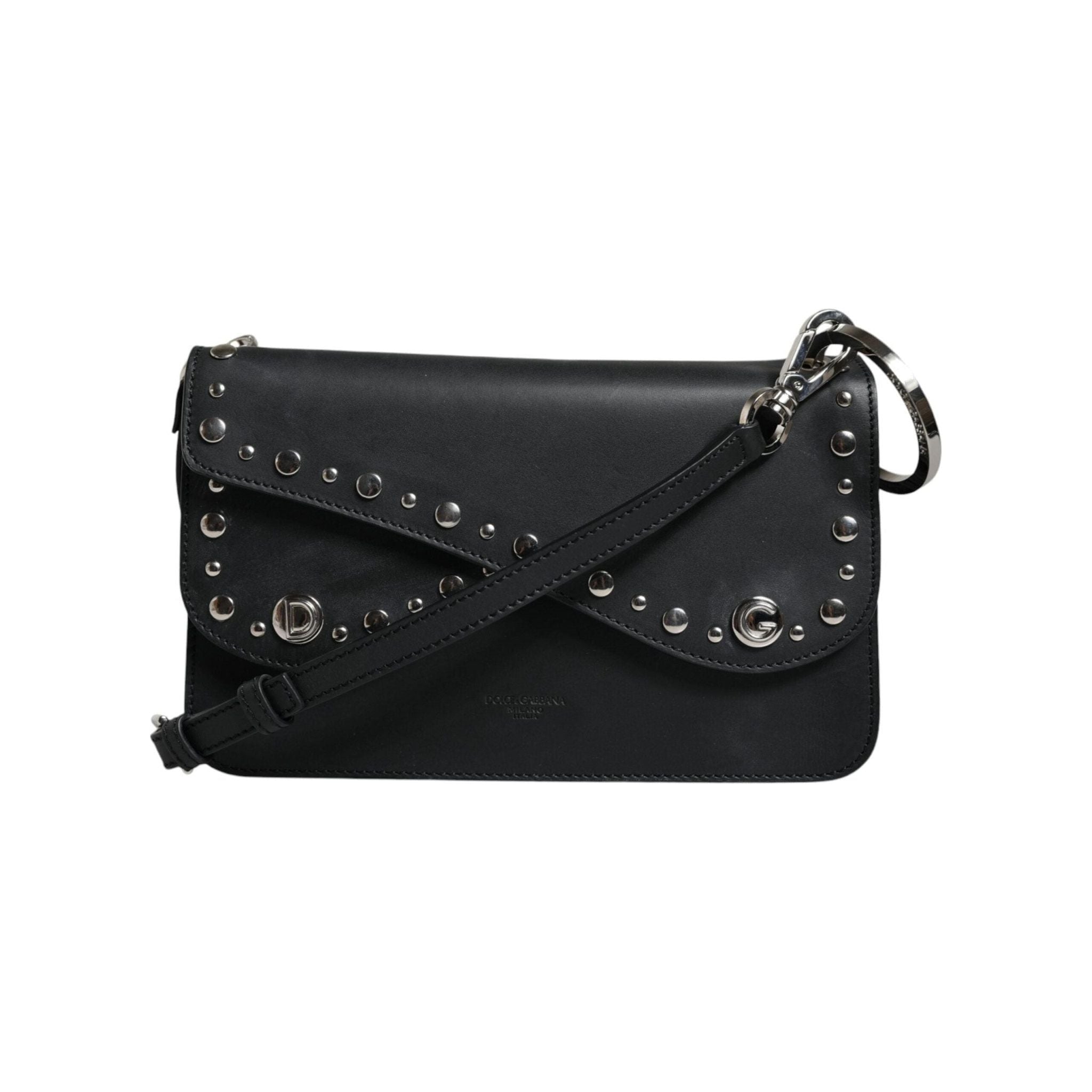 Luxour, Dolce & Gabbana Black Small Leather Studded Shoulder Crossbody Bag, 
